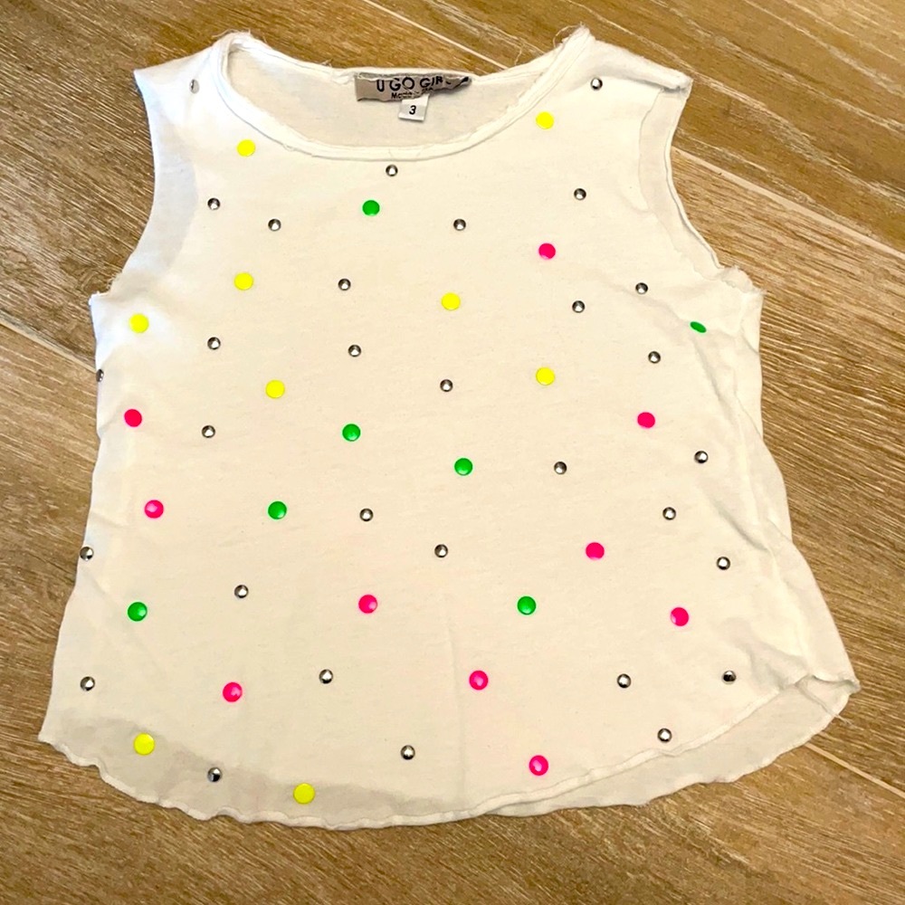 FUN GIRLS TOP WITH MULIT COLORED STUD DETAIL
